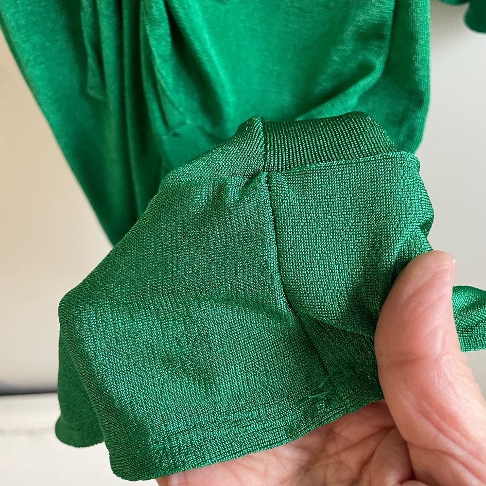 ASOS GREEN LONG RUCHED SLEEVE DRESS ADJUSTABLE RUCHED FRONT RUFFLES BELL CUFFS - Picture 7 of 10